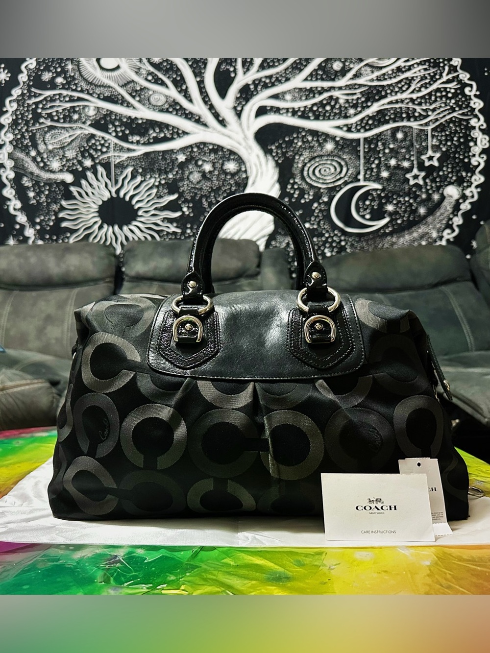 Vintage Coach soho shoulder bag Black Signature Satchel tote handbag - Picture 12 of 17